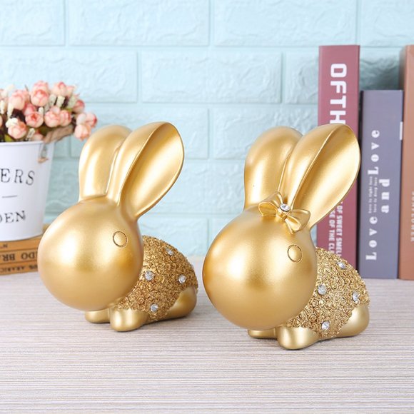 Cabinet Craft Home Synthetic Resin Golden Rabbit - Picture 2 of 5